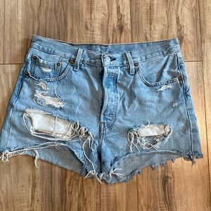 Levi’s 501 relaxed fit distressed denim shorts